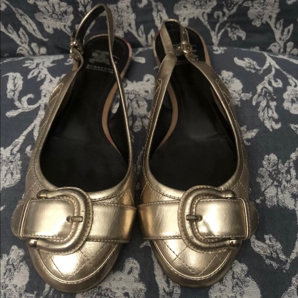 BURBERRY Gold LeatherSlingback Ballet Flats 39 1/2 - Picture 1 of 12